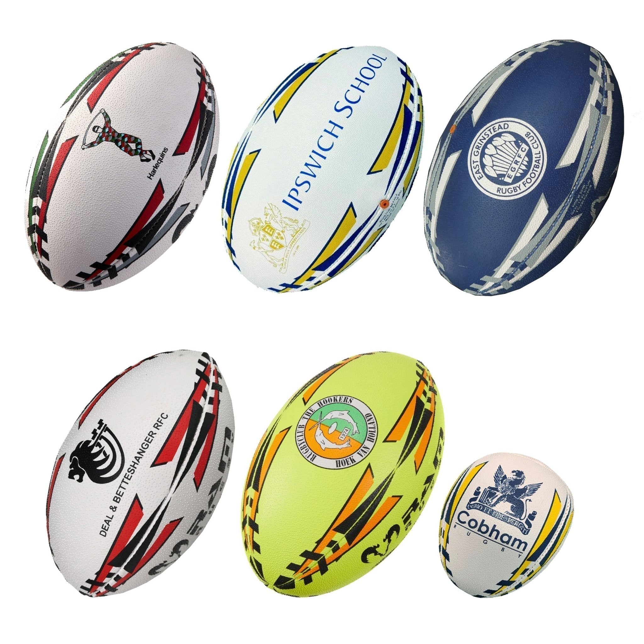 Ram Rugby custom training balls and bibs set featuring logo printing in vibrant colors for team sports practice sessions