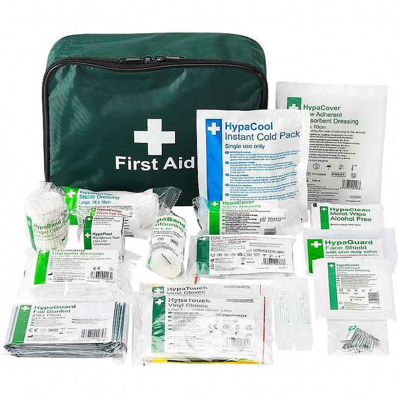 Allsports Compact Team First Aid Kit in durable water-resistant nylon, organized with sports injury medical supplies for coaches