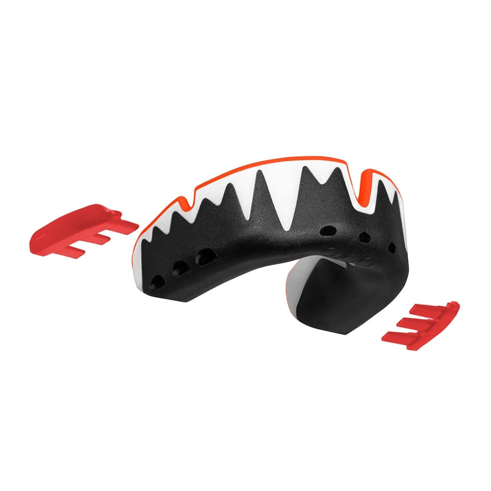 Close-up of Opro Platinum Adult Mouthguard showing durable outer layer and flexible inner cushioning for impact protection