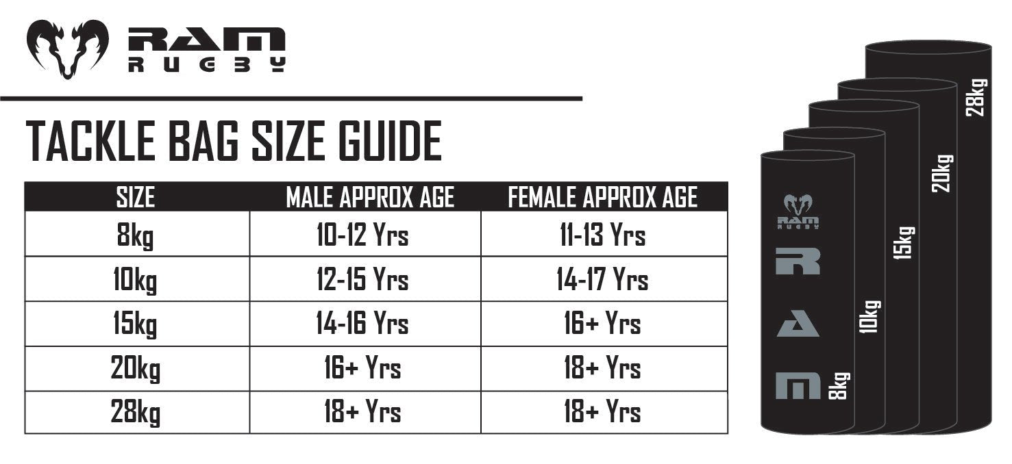 Ram Rugby custom tackle bags in black and red, UK made durable training gear with club logos and professional design