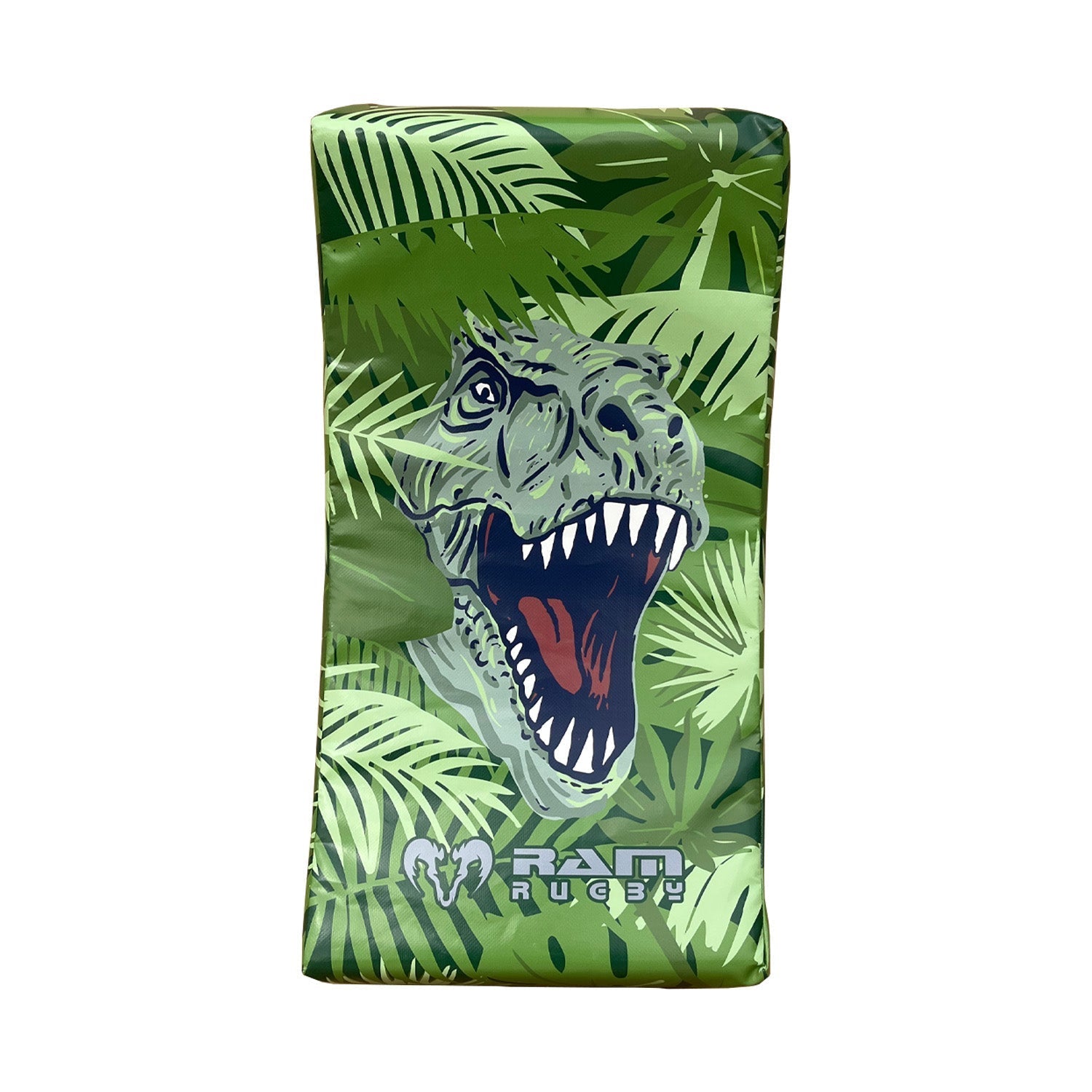 Ram Rugby Animal Design Curve Hit Shield in red vinyl, angled for contact training in rugby drills and tackling practice