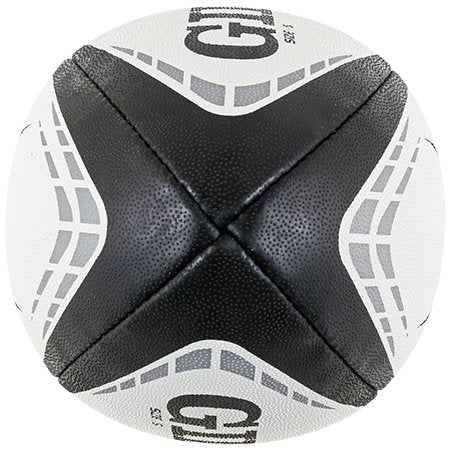 Gilbert G-TR4000 rugby training ball close-up showing durable 3-ply polycotton grip with Hydratec water-resistant finish