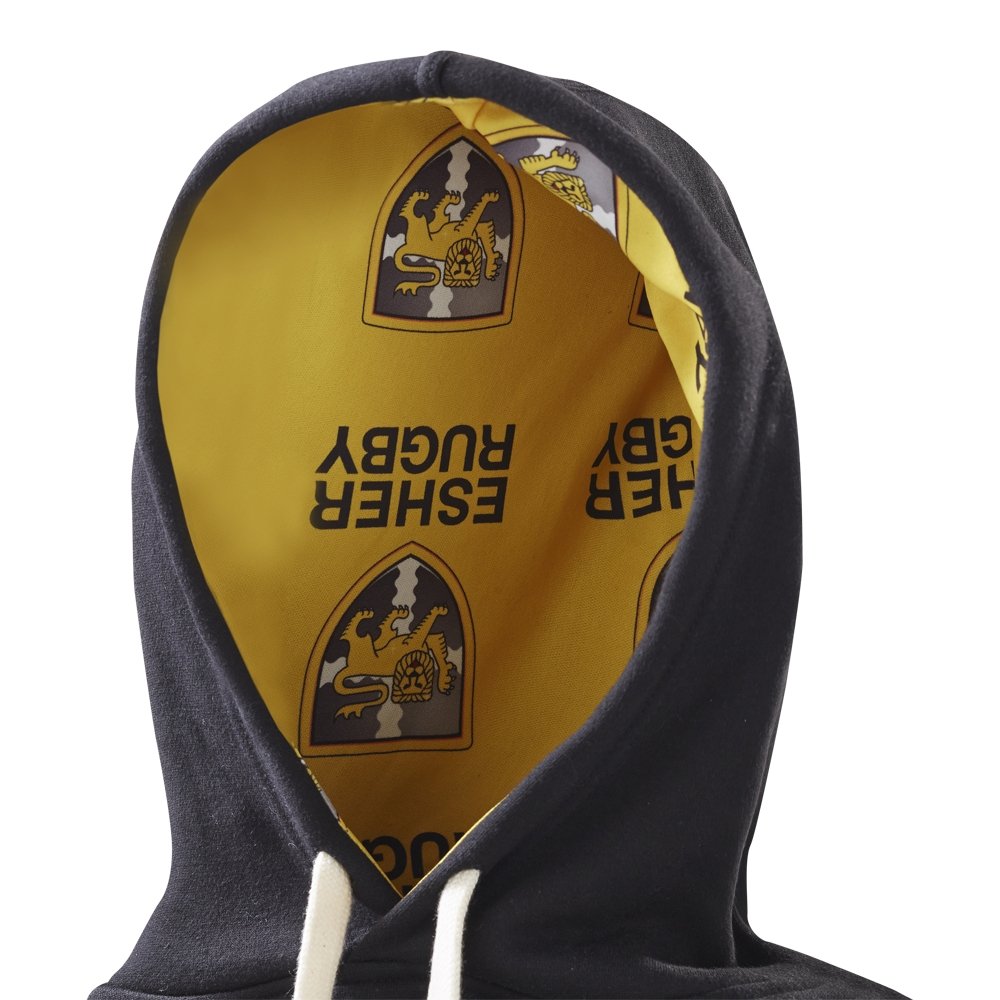 Ram Rugby custom hooded sweatshirt in navy blue cotton blend with full-length zip and embroidered logo, regular fit hoodie