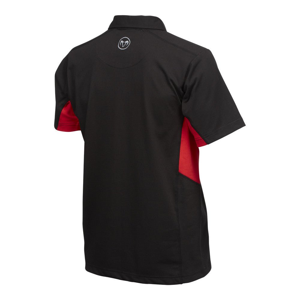 Ram Rugby custom poly cotton polo shirt in navy blue with embroidered logo, standard fit, and classic polo collar style