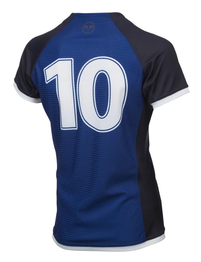 Ram Rugby Premier sublimated slim fit rugby shirt with breathable textured pinhole fabric and four-way stretch raglan sleeves