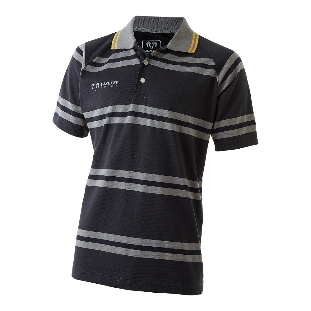 Ram Rugby Yarn Dye Polo Shirt in charcoal grey, poly cotton 280 gsm, standard fit with classic collar for men
