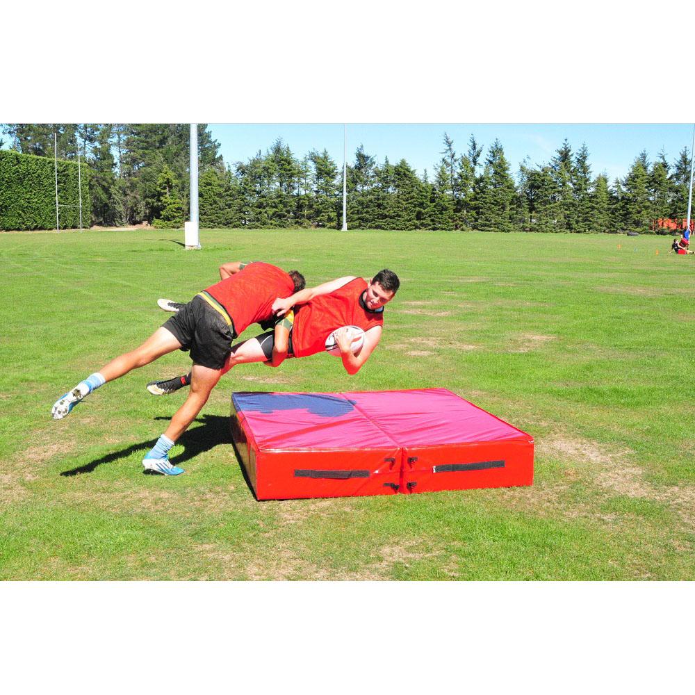 Ram Rugby heavy-duty red tackling mat with reinforced PVC base designed for crash, wrestling, and tackling training safety