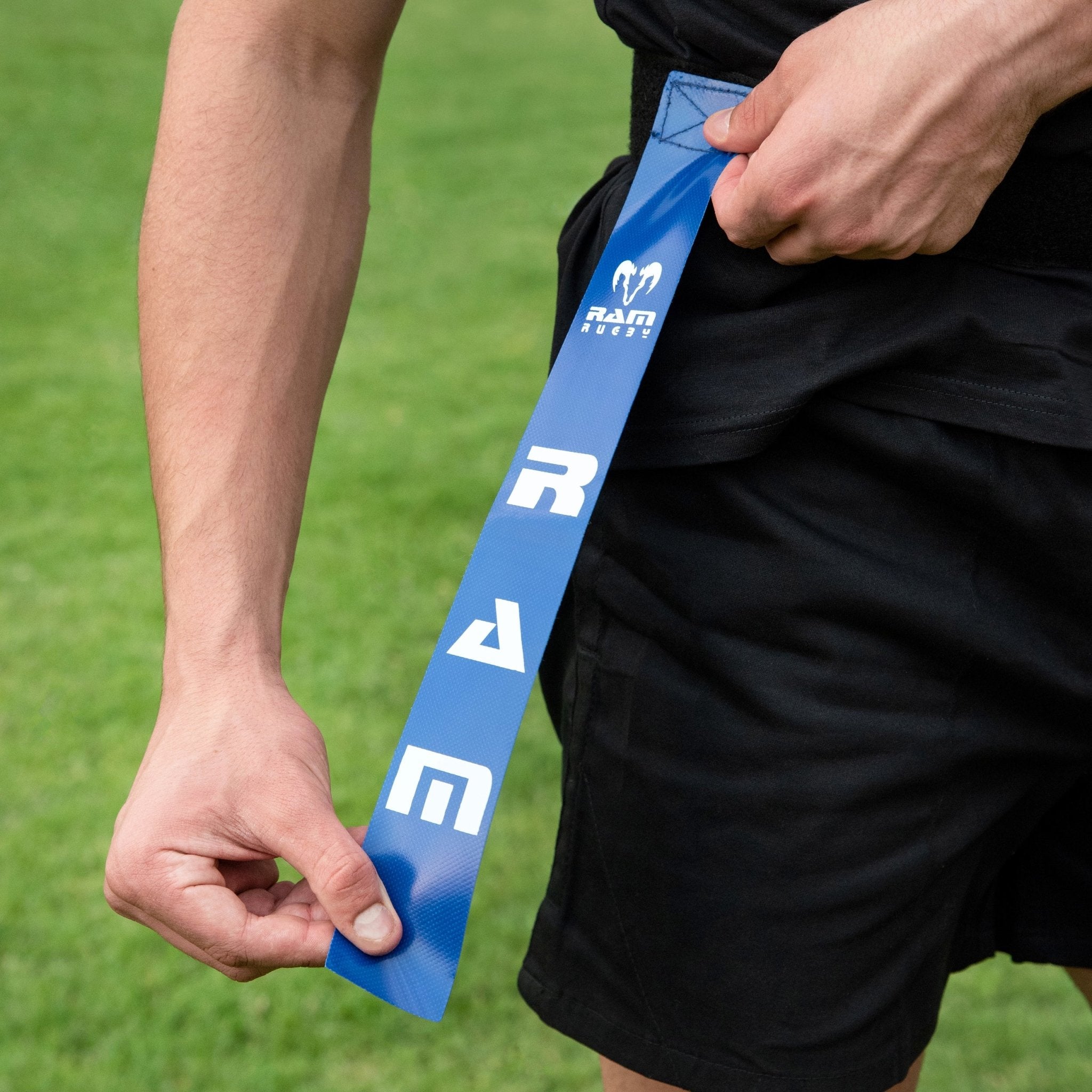 Ram Rugby 20-pack durable PVC tag rugby tags in red, blue, and yellow, each 16" x 2" for replacement use