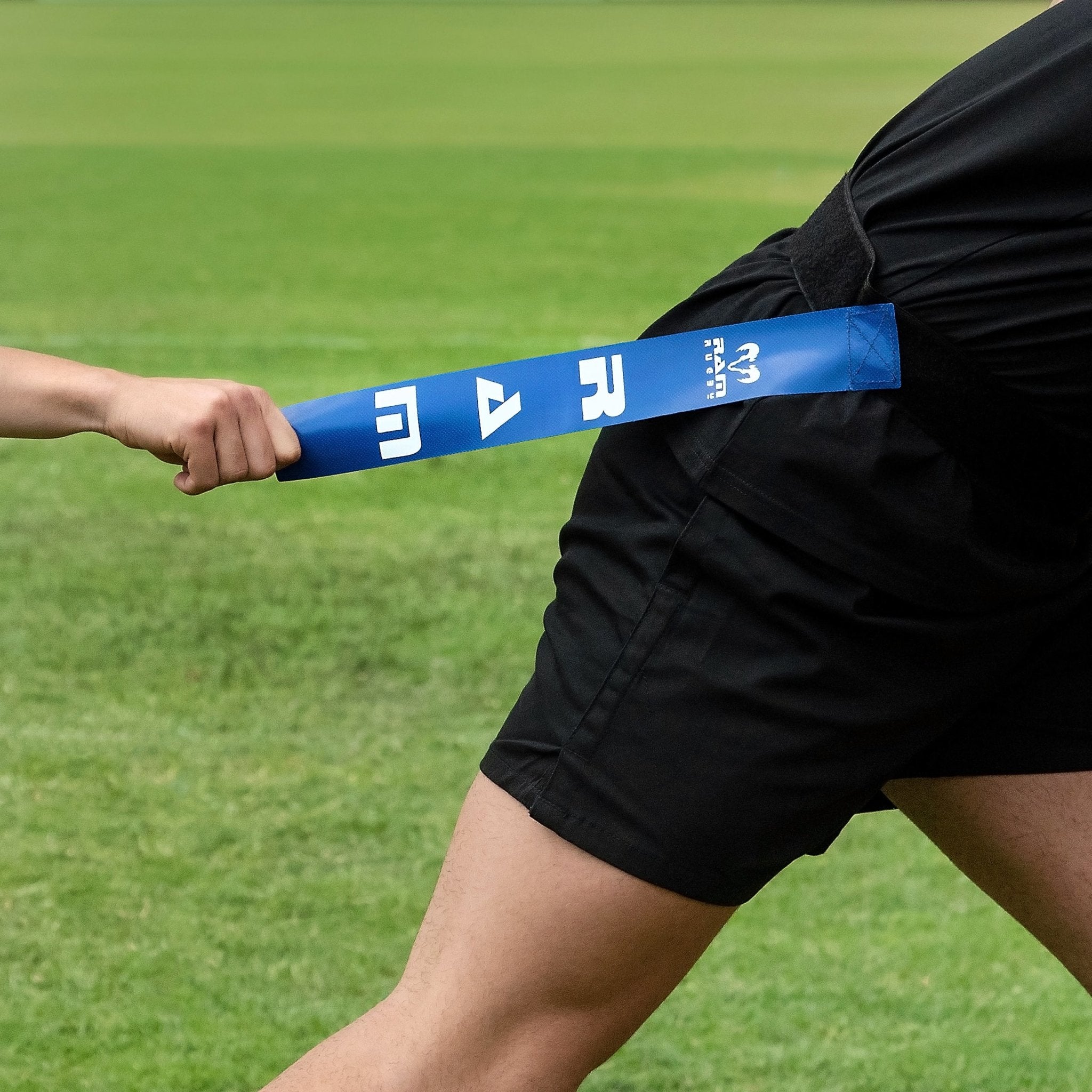 Set of 20 durable Ram Rugby PVC tag rugby tags in red, blue, and yellow, each 16" by 2", for tag belt replacement