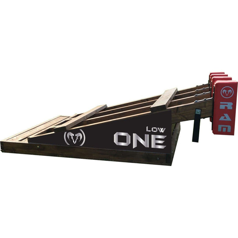 RAM Rugby Scrum Machines collection cover showing a red, padded rugby scrum machine with sturdy wheels on grass field.