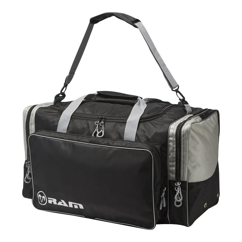 Black RAM Rugby Sport Bag with multiple compartments, durable material, perfect for training, matches, and travel in Sport Bags collection