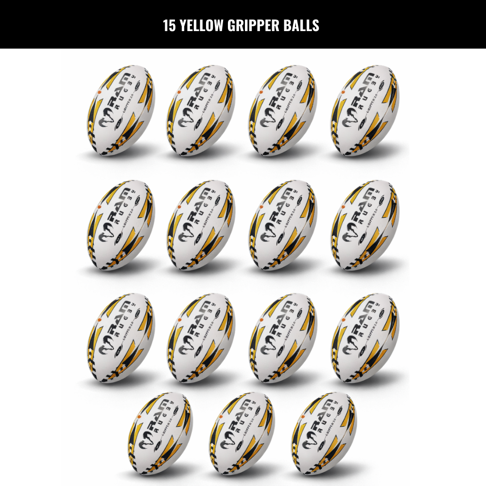 Ram Rugby Gripper 2.0 Pro Trainer Rugbyball Bundle 15 Bälle 1 Tasche