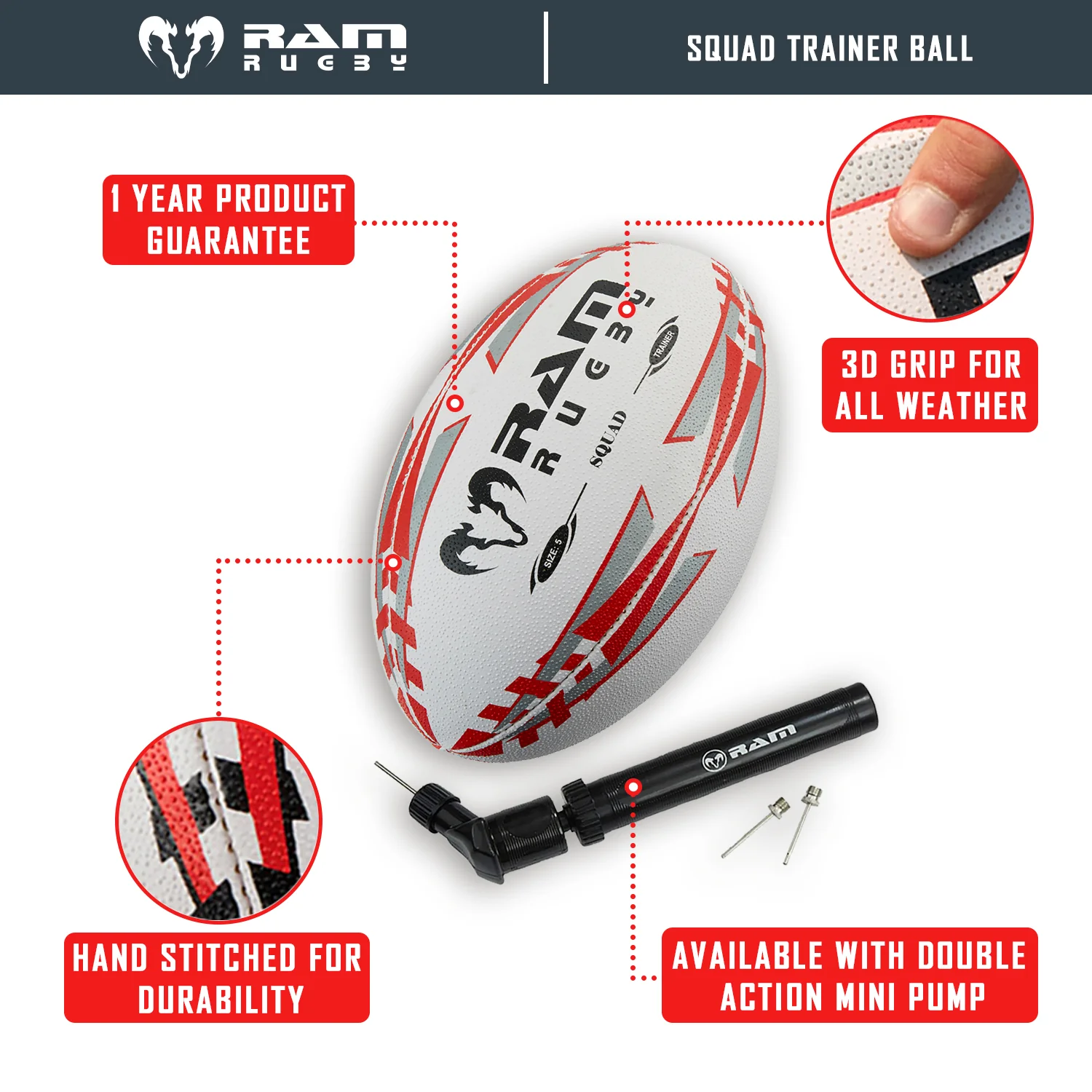 Ram Rugby Squad Trainer Ball Bundle 15 Bälle mit atmungsaktivem Sack