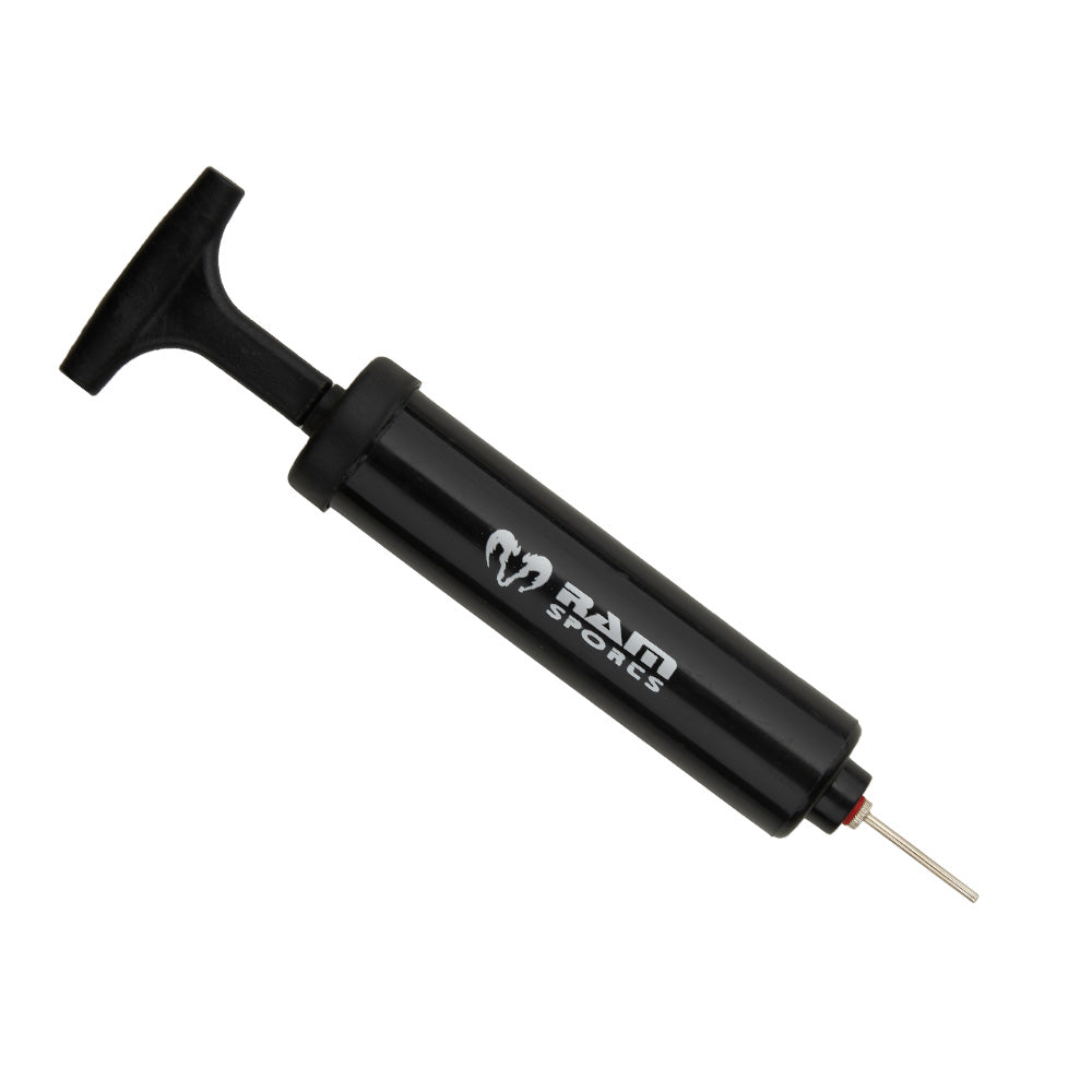 Ram Rugby Mini Ball Pump handheld inflator 21cm for sports balls, compact aluminum design, includes one needle for easy inflation