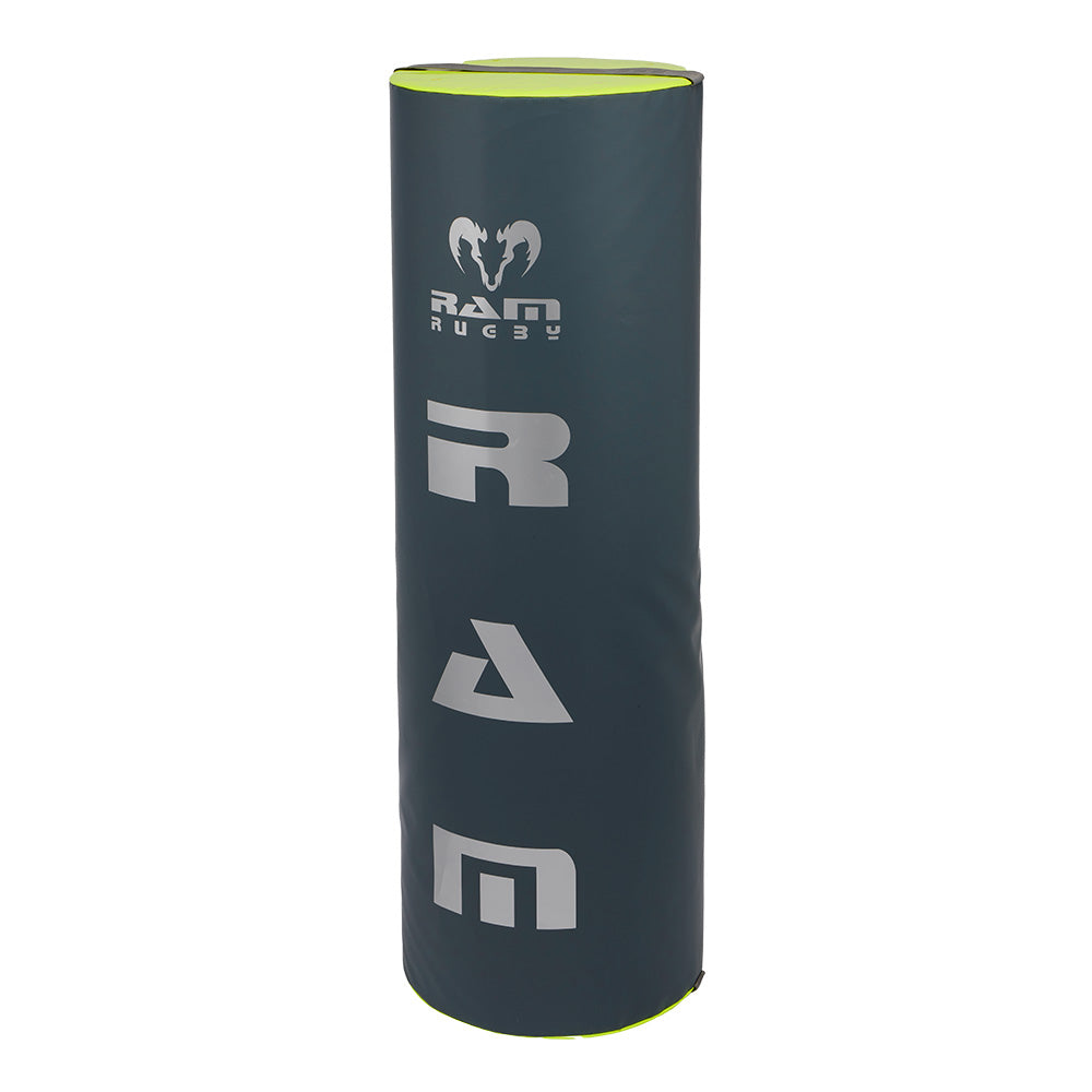 Ram Rugby Tackle Bag in blue high-density foam with durable PVC skin, designed for rugby training impact resistance