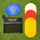Ram Rugby flat marker cones set of 20 in yellow, red, white, and blue non-slip rubber for durable rugby training drills