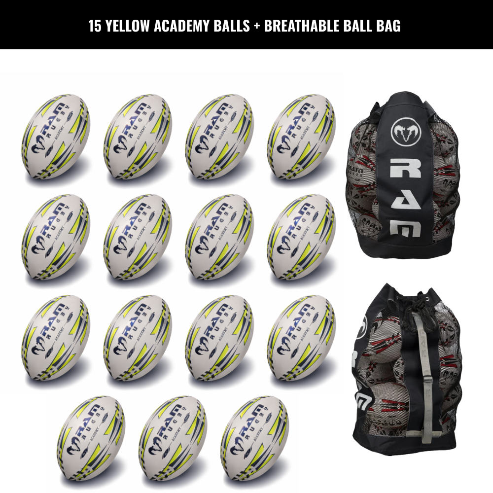 Ram Rugby Academy Trainer Ball Bundle 15 Pack mit Aufbewahrungstaschen