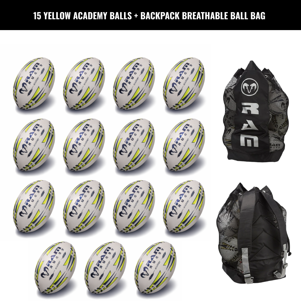 Ram Rugby Academy Trainer Ball Bundle 15 Pack mit Aufbewahrungstaschen