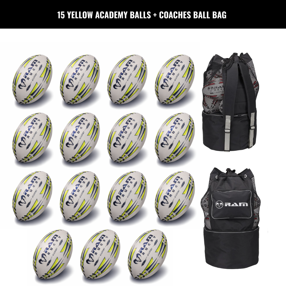 Ram Rugby Academy Trainer Ball Bundle 15 Pack mit Aufbewahrungstaschen