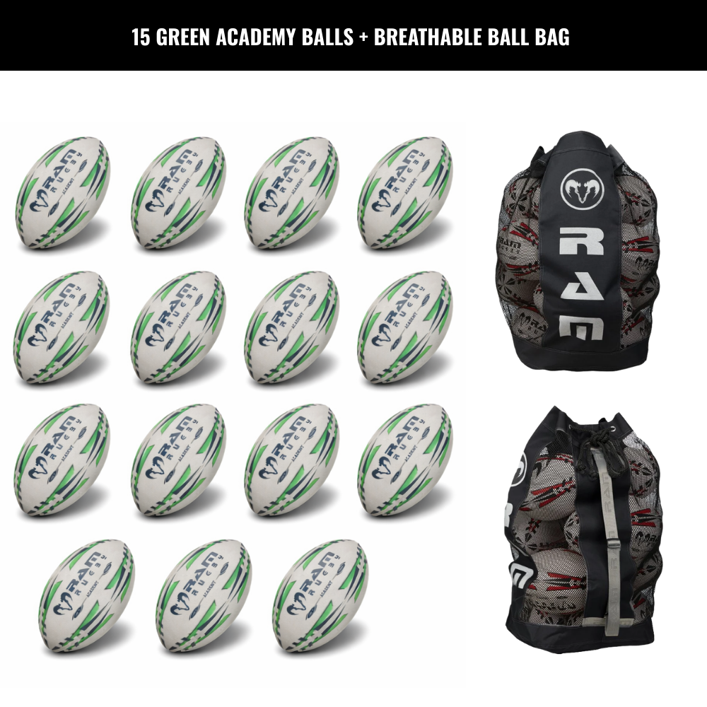 Ram Rugby Academy Trainer Ball Bundle 15 Pack mit Aufbewahrungstaschen