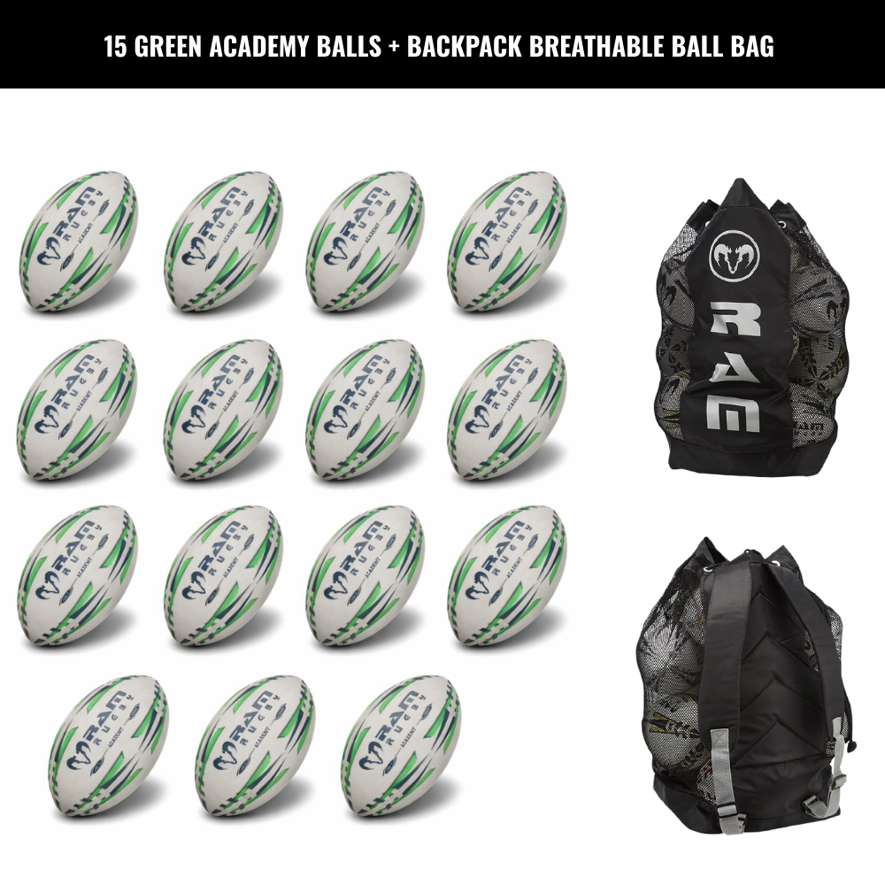 Ram Rugby Academy Trainer Ball Bundle 15 Pack mit Aufbewahrungstaschen