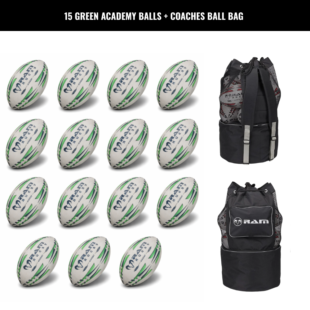 Ram Rugby Academy Trainer Ball Bundle 15 Pack mit Aufbewahrungstaschen