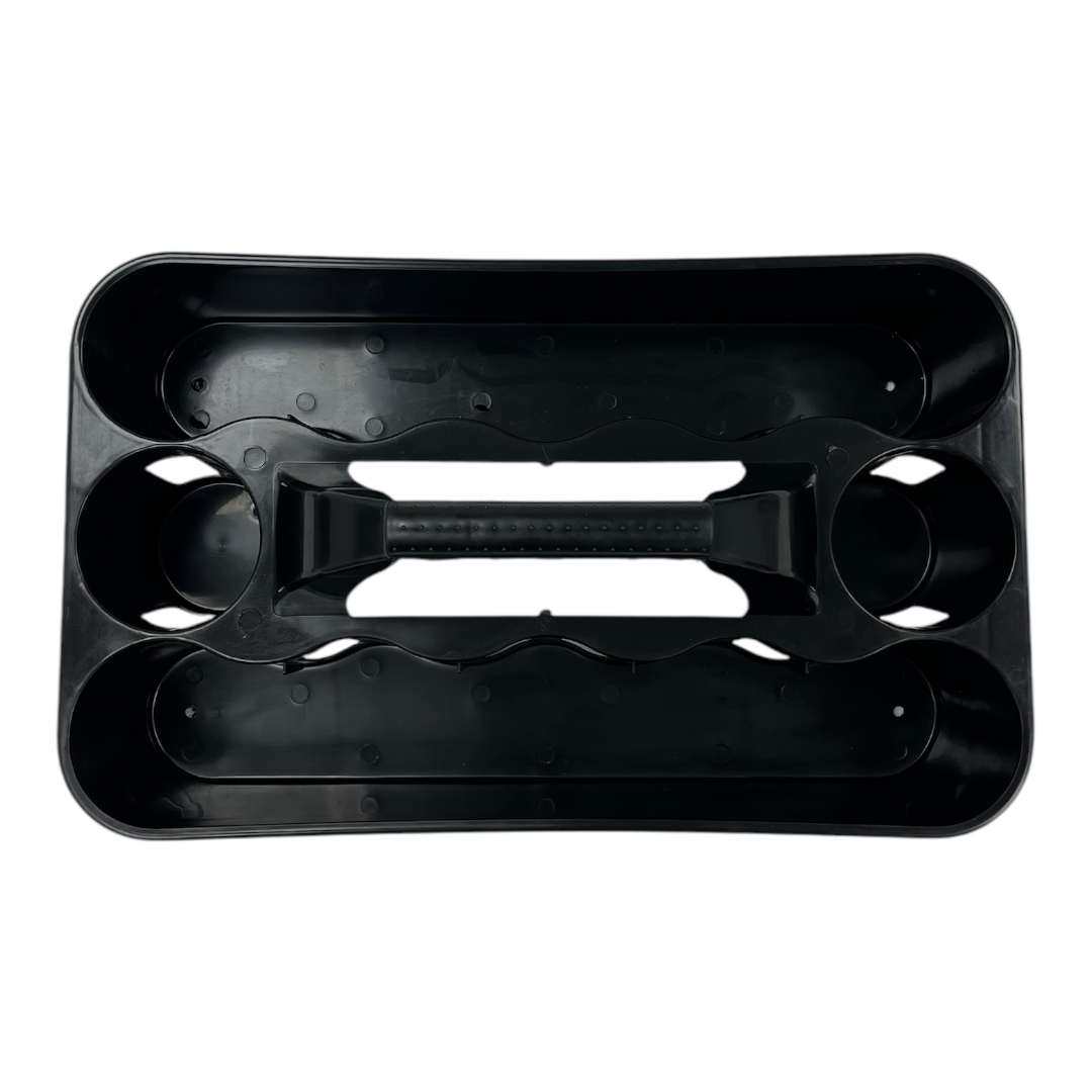 Ram Rugby 12 bottle black plastic water bottle carrier with ergonomic handle, durable shatterproof PVC construction