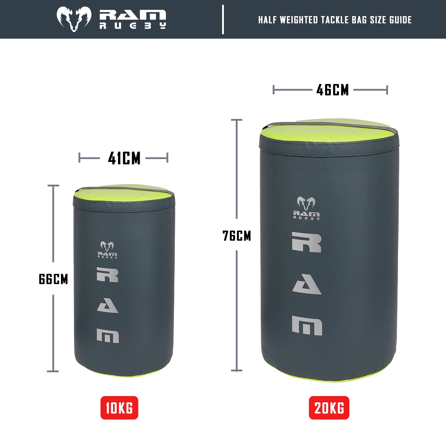 Ram Rugby weighted half tackle bag in blue and black, designed for rugby training and tackling drills with durable material