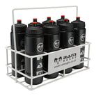 Ram Rugby 8 pack 750ml black water bottles with metal carrier crate designed for team sports hydration and training