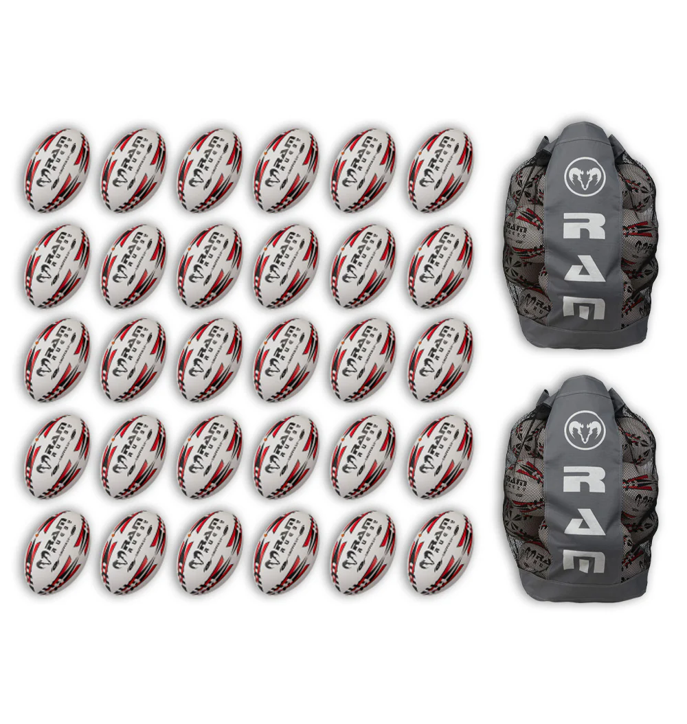 Ram Rugby Gripper 2.0 Pro Trainer Rugbyball Bundle 30 Bälle 2 Taschen