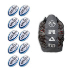 Gilbert Atom 10 pack rugby match balls with branded breathable bag, durable size 5 balls ideal for training and matches