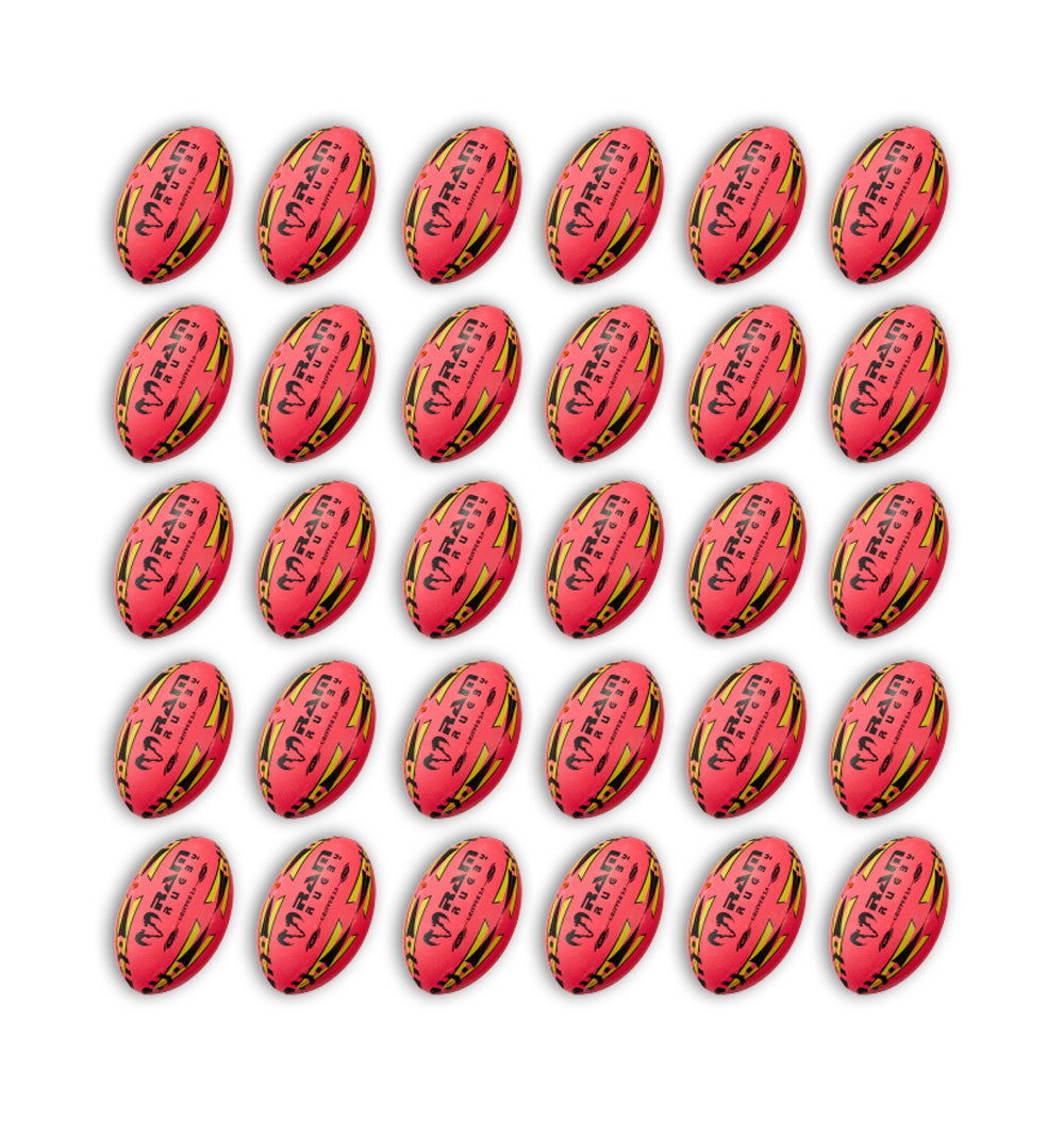 Ram Rugby Gripper 2.0 Pro Trainer Neon Pink Balls bundled with two black breathable ball bags for team rugby training