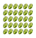 Stacked Ram Rugby Gripper 2.0 Pro Trainer neon yellow, orange, and green rugby balls with two black breathable bags.