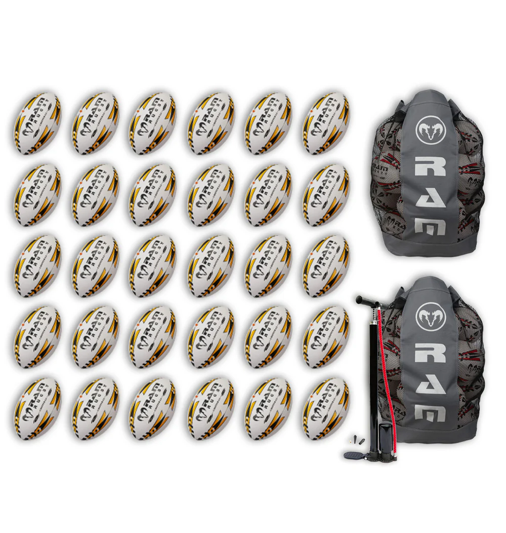 Ram Rugby Gripper 2.0 Pro Trainer Rugbyball Bundle 30 Bälle 2 Taschen