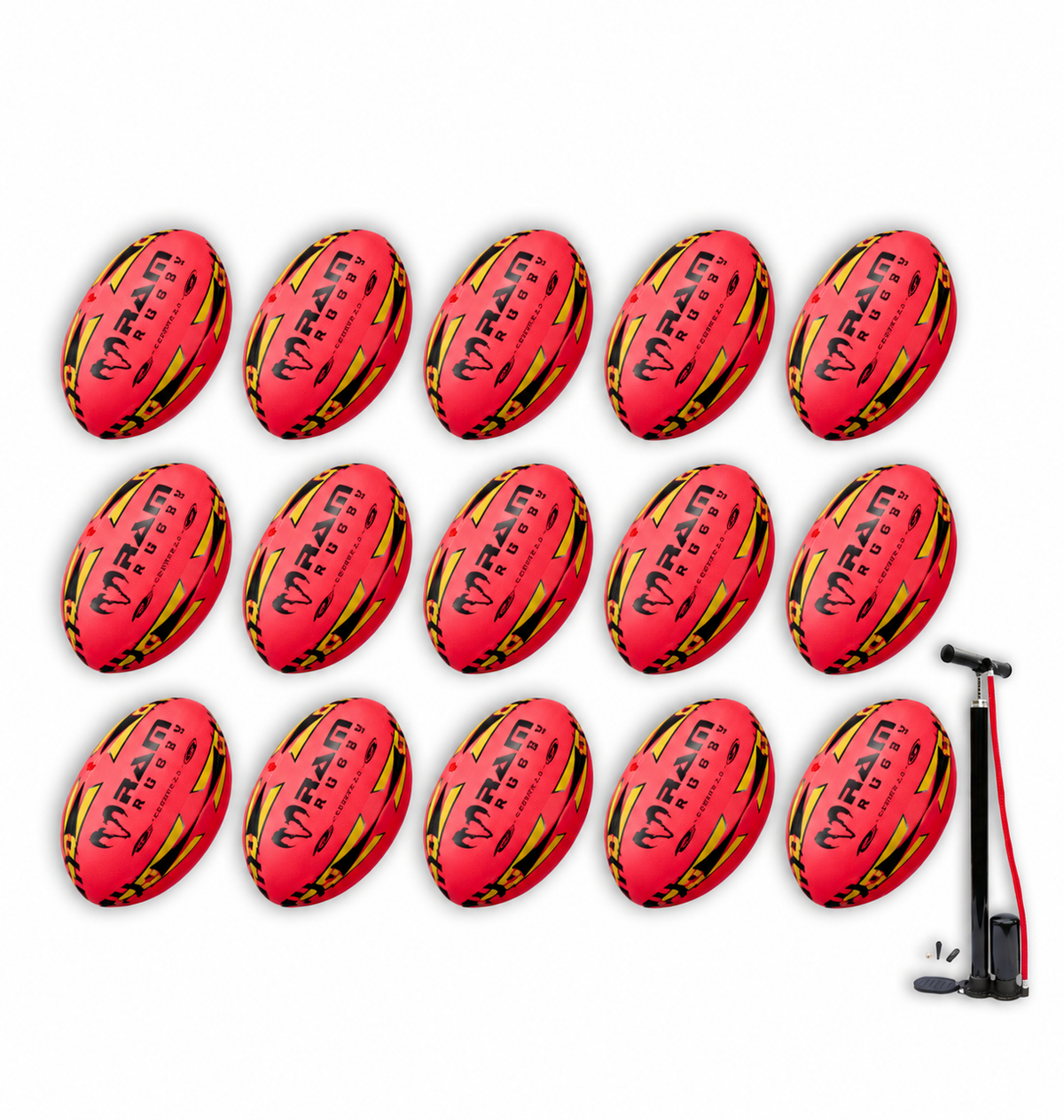 Ram Rugby Gripper 2.0 Pro Trainer Neon Pink Ball Bundle 15 Bälle 1 Tasche
