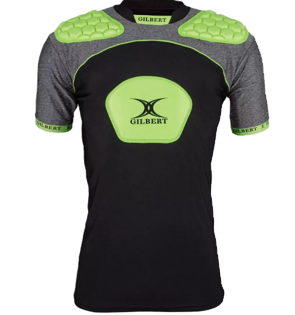 Gilbert Atomic V3 Large rugby shoulder pads in black and green with flexible armor and FastWickX fabric technology
