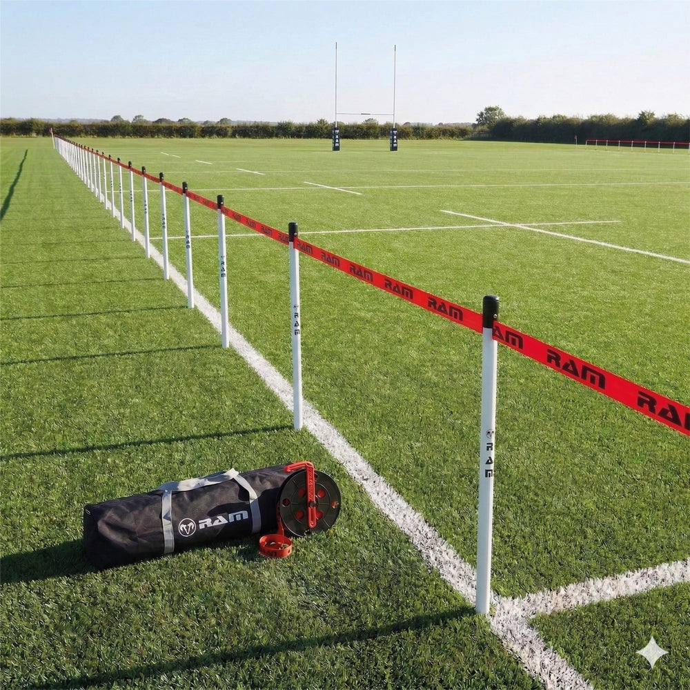 Ram Rugby Tragbare Spielfeld Respekt Barrieren 100m mit Pfosten & Band