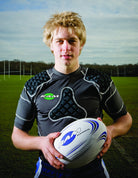 Ram Rugby Protec black shoulder pads with eight protective pads and mesh ventilation for rugby impact protection