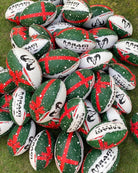 Ram Rugby Christmas Midi Squad Trainer Ball Size 2 showing festive red and green wrap with white star accents for training use