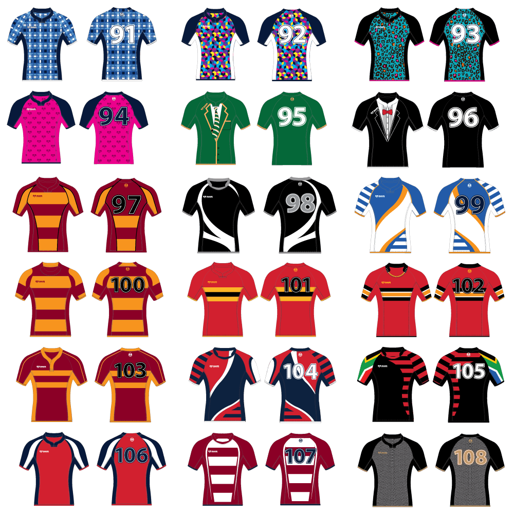 Ram Rugby Challenger Sublimated rugby shirt in blue and white, durable mid-stretch fabric with contoured cut for comfort