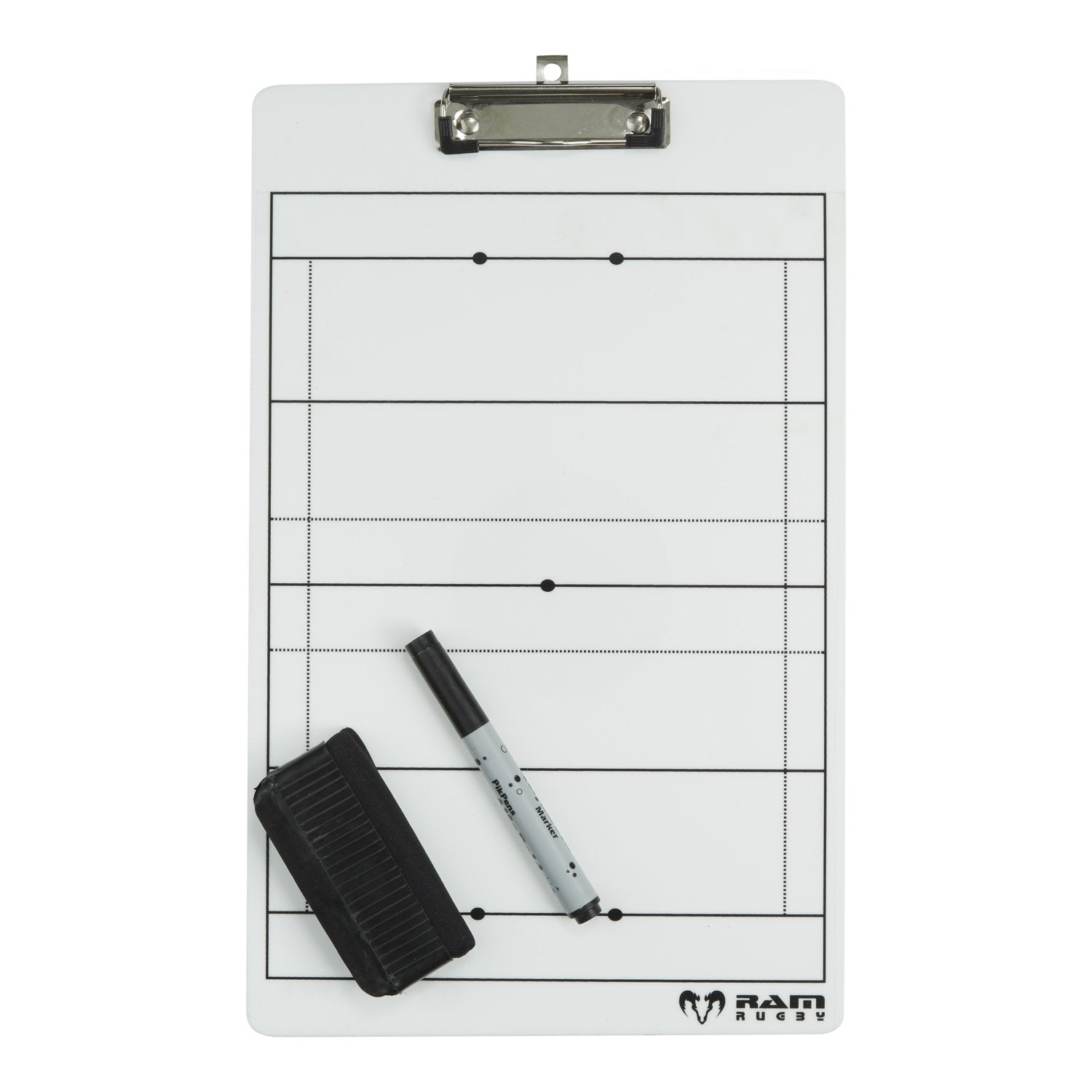 Ram Rugby 25x40cm double-sided rugby tactics clipboard with detailed pitch layout and easy-clean surface for strategy use