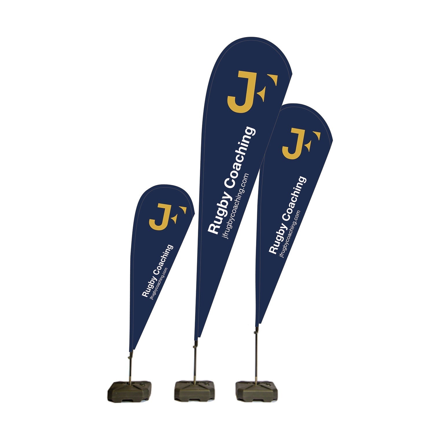 Ram Rugby custom double-sided feather corner flags in vibrant colors, designed for outdoor sports and event branding.