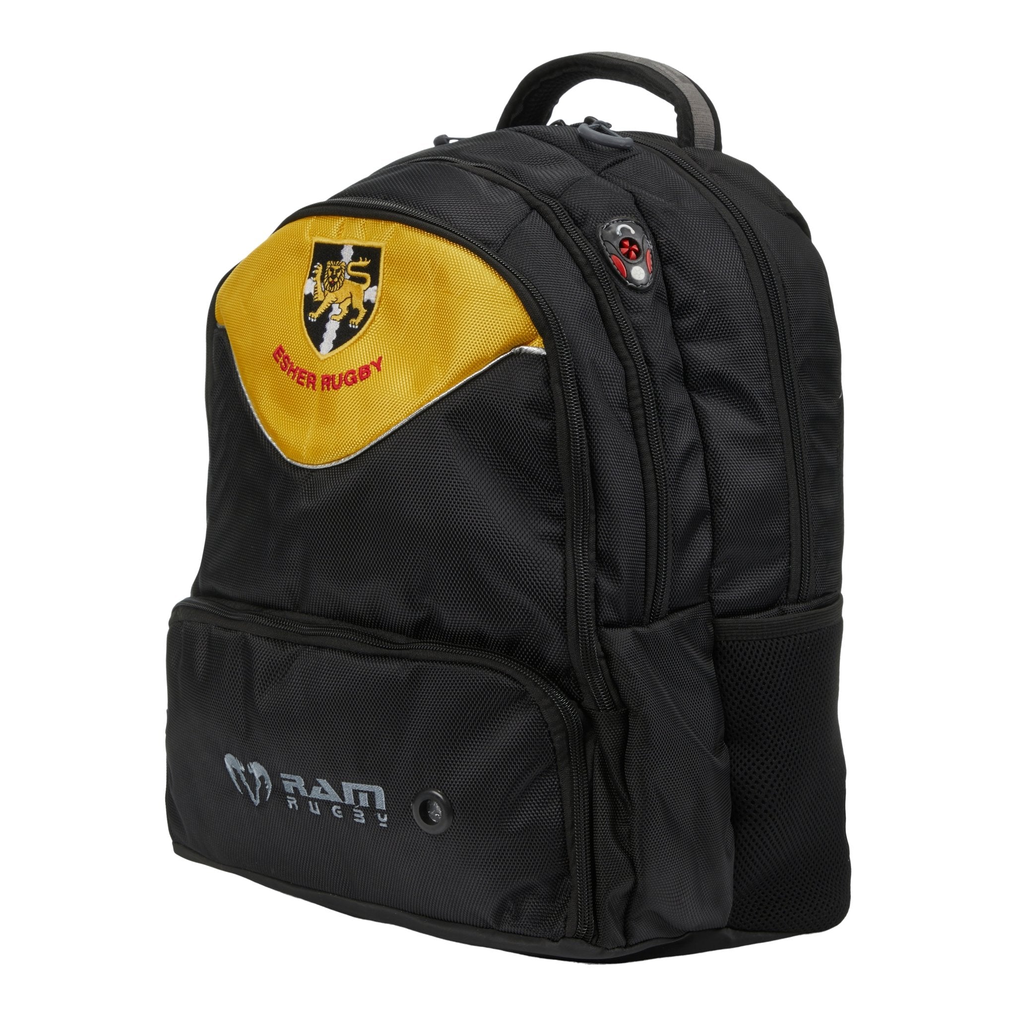 Ram Rugby Custom Ruck Sack Kit Bag in durable Tetron with embroidered logo, padded straps, and integrated bottle holder