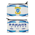Ram Rugby custom rugby ball pencil case in black with textured durable rubber grip and cotton lining, 22cm long accessory