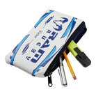 Ram Rugby custom rugby ball pencil case showing durable black rubber grip texture with cotton lined interior pouch.