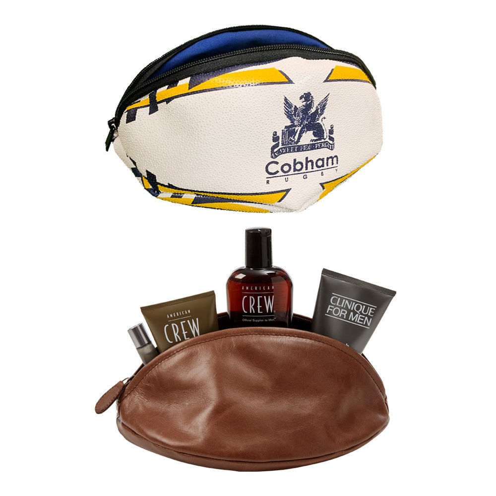 Ram Rugby Custom Rugby Ball Wash Bag in black waterproof rubber with zipper, branded for stylish, durable sports storage.