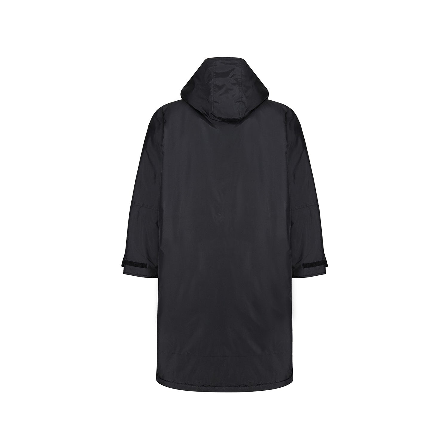 Ram Rugby Weatherproof Dry Robe in black with fleece lining shown open, highlighting zipped pockets for outdoor changing comfort