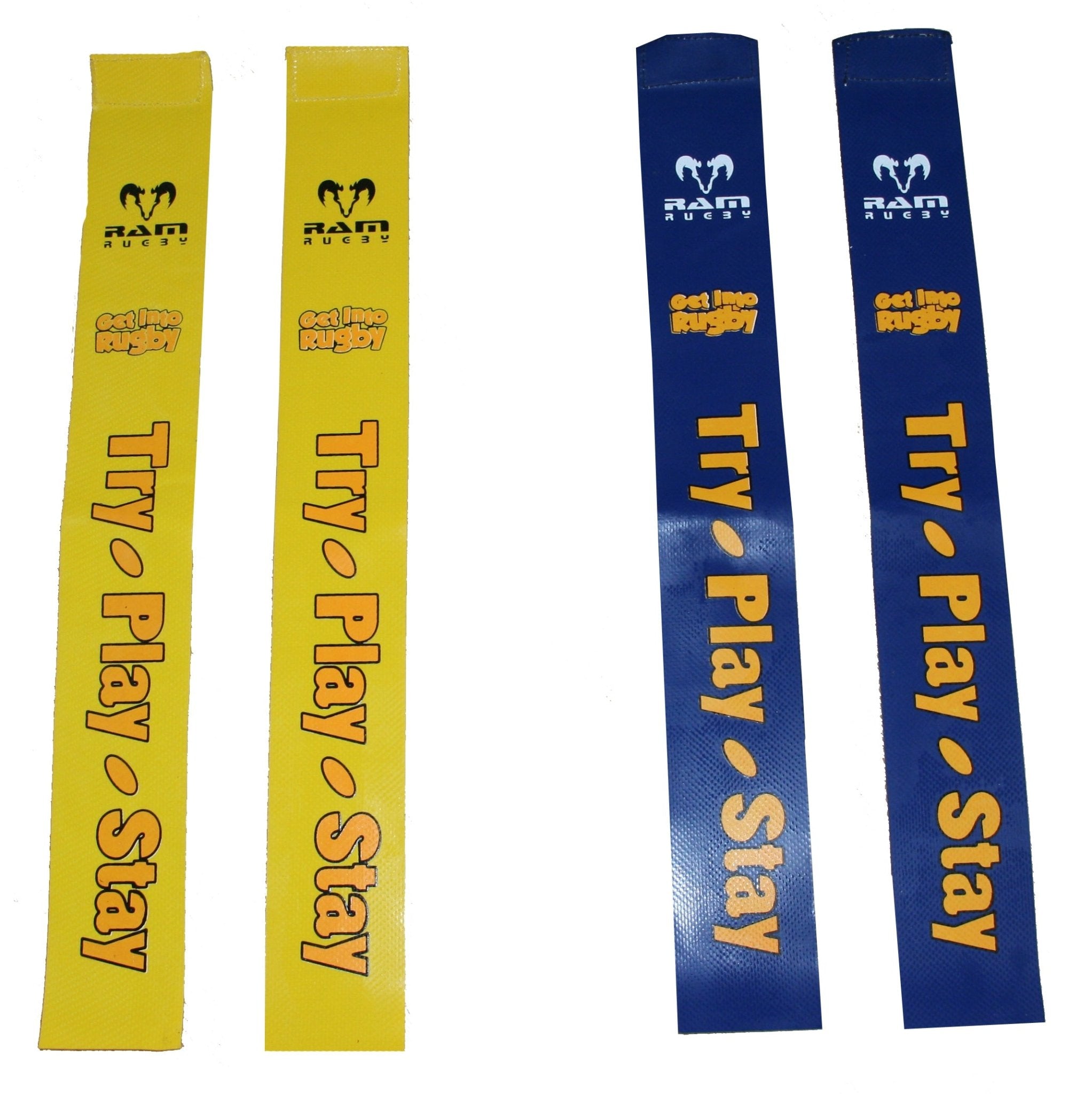 Ram Rugby custom PVC tag rugby tags set showing logo printing on colorful durable tag belts for club or sponsor branding