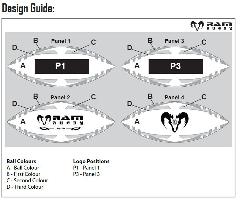 Ram Rugby Custom Printed Training Ball in white and green with personalized club logos and professional branding design