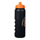 Set of Ram Rugby custom water bottles in ergonomic design with push-pull lids, personalized for training gear, 50-99 qty.